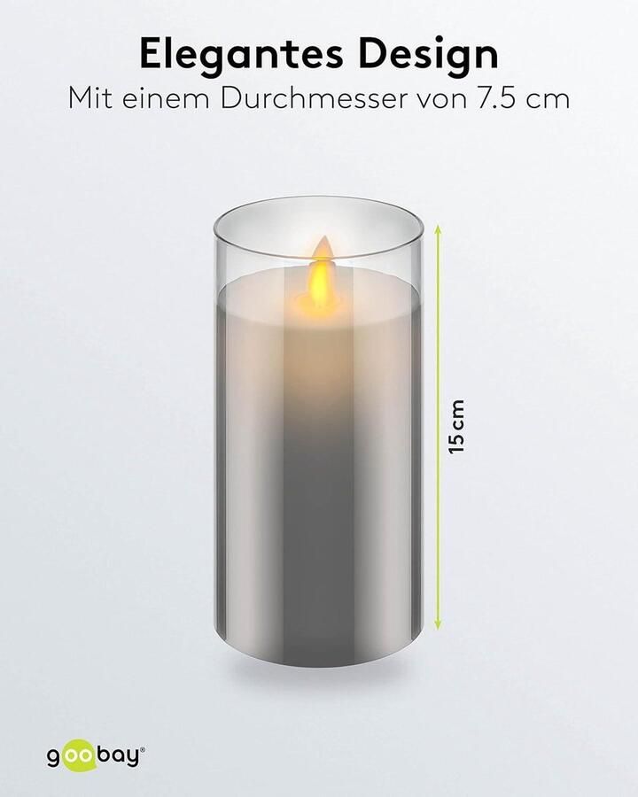 Led kaarsen met bewegende vlam Echte waskaars in glas 15 cm hoog Vlamloze kaarsen Beweegbare vlam Kaarsen op batterijen LED tafel decoratie LED kaarsen met timergrijs