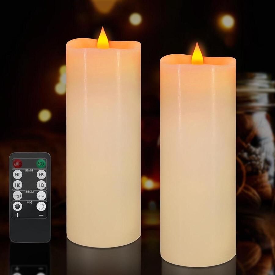 Echte wax batterijkaarsen 2 stuks met afstandsbediening en timer lange brandtijd warme gele lichten voor thuis kamer tafel Halloween kerstdecoratie