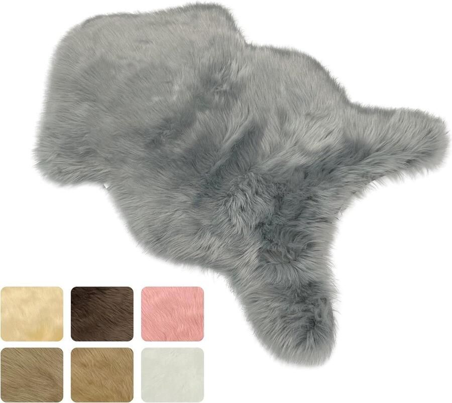 Ecologisch kunstbont tapijt lamsleer imitatie bedmat mat voor stoel bank woonkamer slaapkamer kinderkamer lichtgrijs 60 x 80 cm Furryvalley
