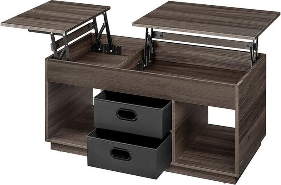 Edinburgh Salontafel In hoogte verstelbare woonkamertafel 2 laden en verborgen vakken Salontafel Open vakken Asbruin