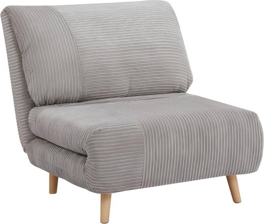 Vente-unique Eenpersoons slaapbank van fluweel ribstof PALULA Lichtgrijs L 88 cm x H 83 cm x D 81 cm