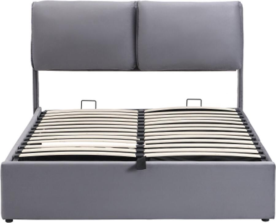 GOTAGEE Gestoffeerd bed 140x190 hydraulische basis drie laden opbergvak lattenbodem met hoofdbord zonder matras fluweel grijs