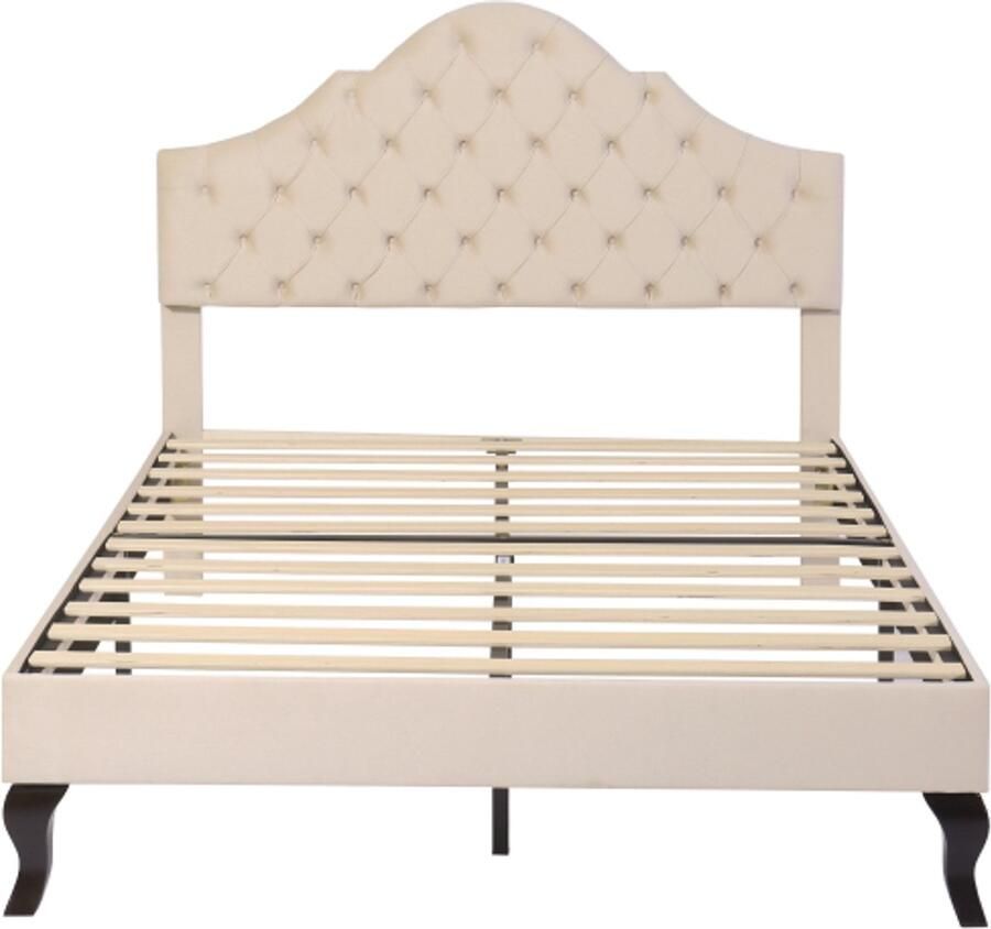 Eenpersoonsbed 140x190cm Zonder Matras Gestoffeerd Gebroken wit Fluweel Met Verstelbaar Hoofdbord Houten Lattenbodem Geschikt Voor Jongeren En Volwassenen