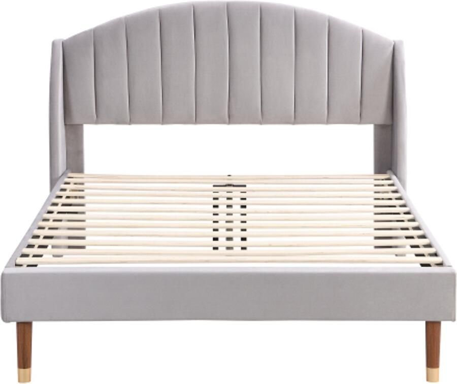 Eenpersoonsbed 140x200 cm Zonder Matras Polsterbed Grijs Fluweel Met Lattenbodem En Hoofdbord Modern Design Voor Volwassenen En Jongeren