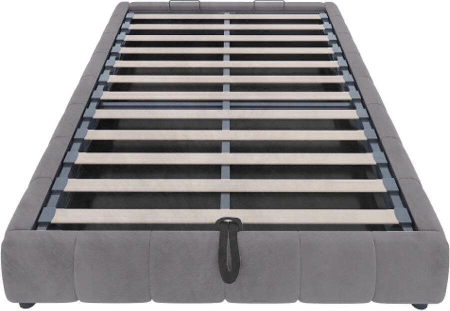 Eenpersoonsbed 140x200 cm Zonder Matras Zonder Hoofdbord Grijs Fluweel Zwevend Bed Met LED En Hydraulische Opbergruimte Modern Ontwerp Voor Slaapkamer En Jongerenkamer