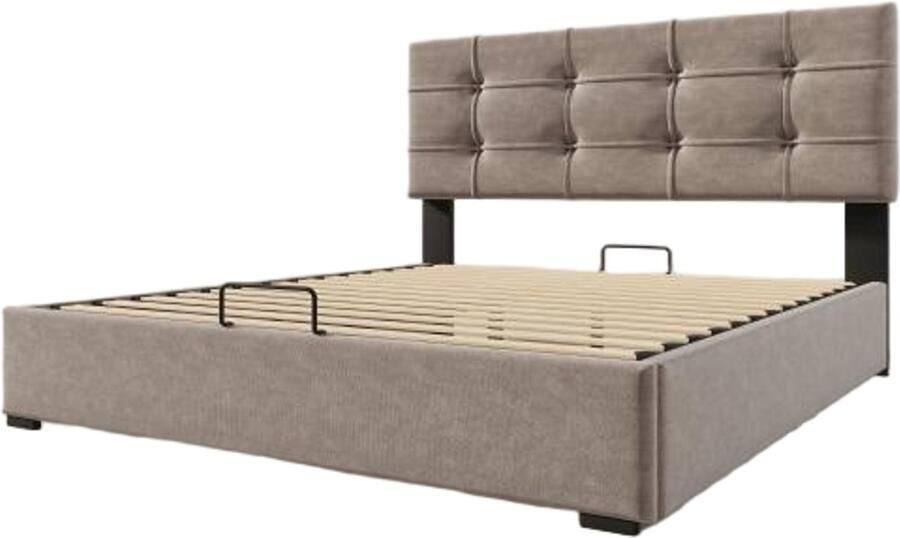 Eenpersoonsbed 140x200 Zonder Matras Gestoffeerd Bed Fluweel Lichtgrijs Met Verstelbaar Hoofdeinde Met Lattenbodem Metaalframe Hydraulisch Met Opbergruimte Modern Design Voor Slaapkamer En Gastenkamer