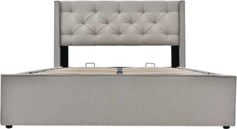 Eenpersoonsbed 140x200 Zonder Matras Gestoffeerd Bed Lichtgrijs Katoen Met Lattenbodem Hydraulisch Modern Bedframe Met Opbergruimte Voor Slaapkamer En Gastenkamer