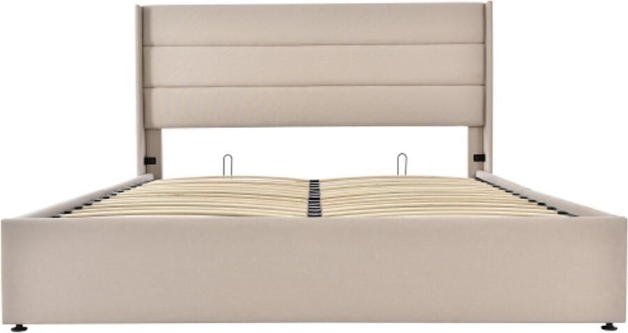 Eenpersoonsbed 140x200 Zonder Matras Gestoffeerd Bed Linnen Beige Hydraulisch Met Lattenbodem Hout Met Metaalframe Met Opbergruimte Modern Design Voor Slaapkamer En Gastenkamer