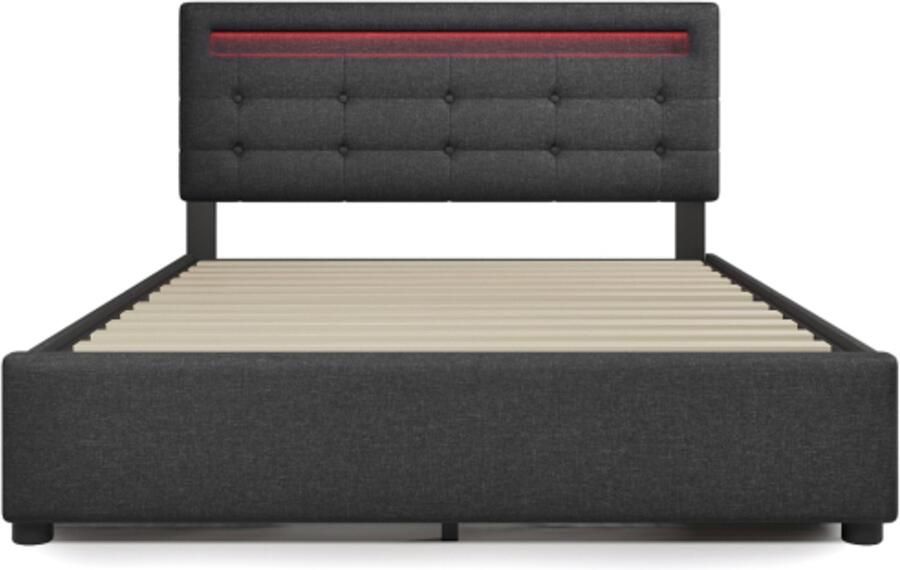 Gotagee Gestoffeerd bed grijs 140x200cm met LED-verlichting en lades in hoogte verstelbaar hoofdeinde tweepersoonsbed huisbed opbergbed (zonder matras)