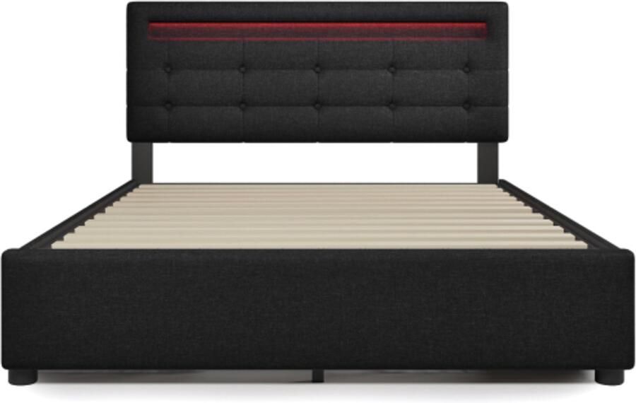 Gotagee Gestoffeerd bed zwart 140x200cm met LED-verlichting en lades in hoogte verstelbaar hoofdeinde tweepersoonsbed huisbed opbergbed (zonder matras)