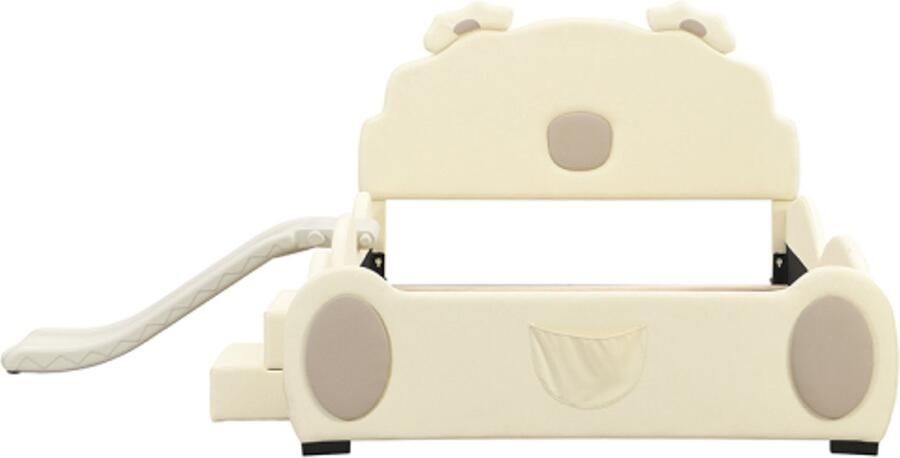 Eenpersoonsbed 140x200cm Kinderbed Berenbed zonder matras Beige PU materiaal met glijbaan en ladder makkelijk schoon te maken schattige vorm