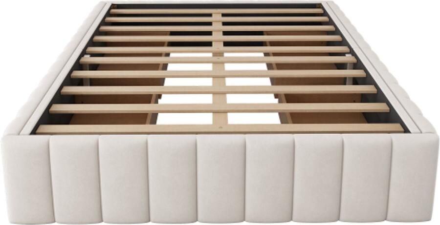 Eenpersoonsbed 140x200cm Polsterbed zonder matras beige met lattenbodem geen hoofdbord eenpersoons bed of dubbel bed ontwerp minimalistisch