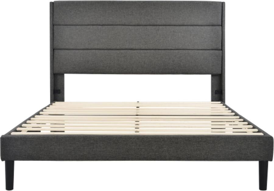 Eenpersoonsbed 140x200cm Zonder Matras Grijs Linnen Met Lattenbodem En Bedframe Gepolsterd Hoofdbord Modern Tijdloos Design Geschikt Voor Jeugd Slaapkamer
