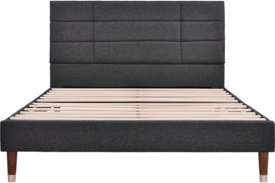 Eenpersoonsbed 140x200cm Zonder Matras Grijs Linnen Met Lattenbodem Gepolsterd Hoofdbord Bedframe Modern Design Geschikt Voor Volwassenen En Jongeren