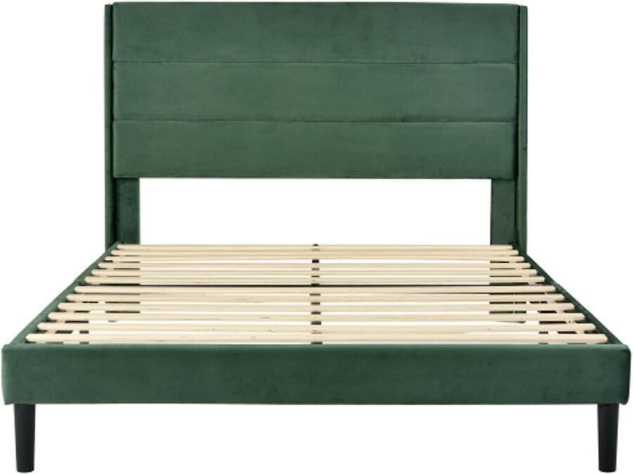 Eenpersoonsbed 140x200cm Zonder Matras Groen Flueel Met Lattenbodem En Bedframe Gepolsterd Hoofdbord Modern Tijdloos Design Geschikt Voor Jeugd Slaapkamer