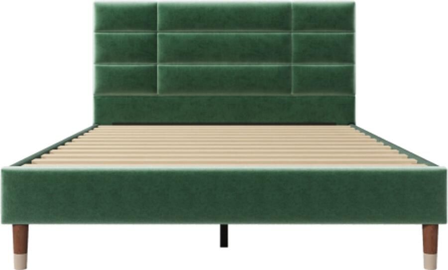 Eenpersoonsbed 140x200cm Zonder Matras Groen Fluweel Met Lattenbodem Gepolsterd Hoofdbord Bedframe Modern Design Geschikt Voor Volwassenen En Jongeren