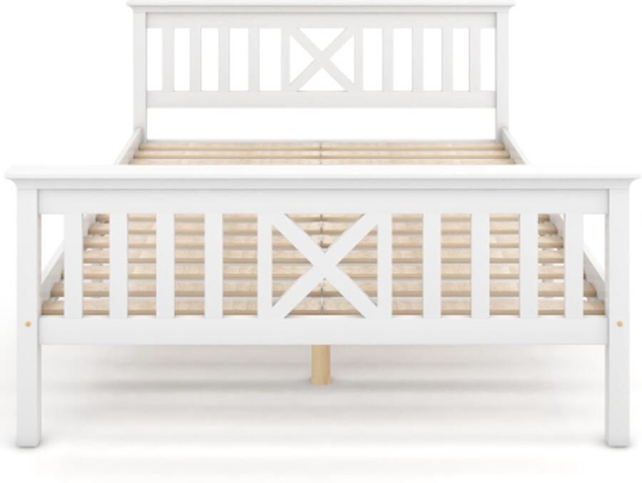 Eenpersoonsbed 140x200cm Zonder Matras Massief Houten Bed Wit Hout Met Lattenbodem En Hoofdeinde Kinderbed Eenvoudig Bed Voor De Slaapkamer Bed Voor Kinderen Geschikt Voor Slaapkamer En Logeerkamer Modern Design