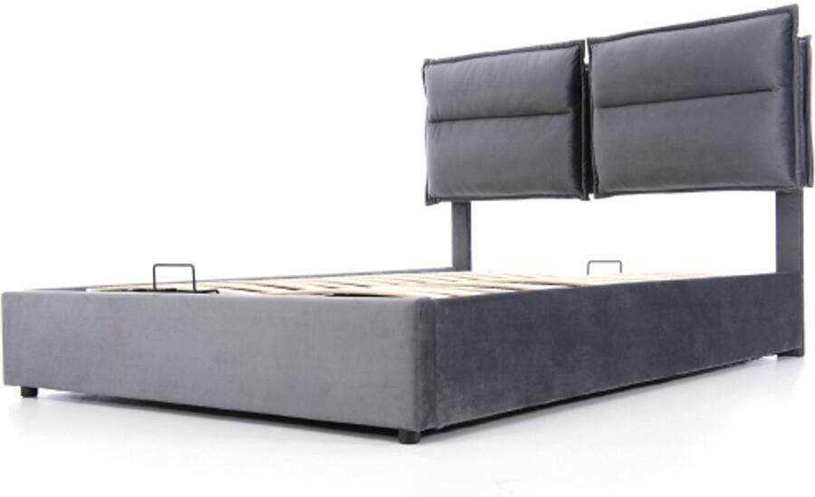 Eenpersoonsbed 140x200cm Zonder Matras Polsterbed Grijs Fluweel Met Hydraulische Functie Verstelbaar Hoofdeinde Met Metalen Frame Lattenbodem Modern Bed Met Opbergruimte Grote Opbergruimte Modern Design