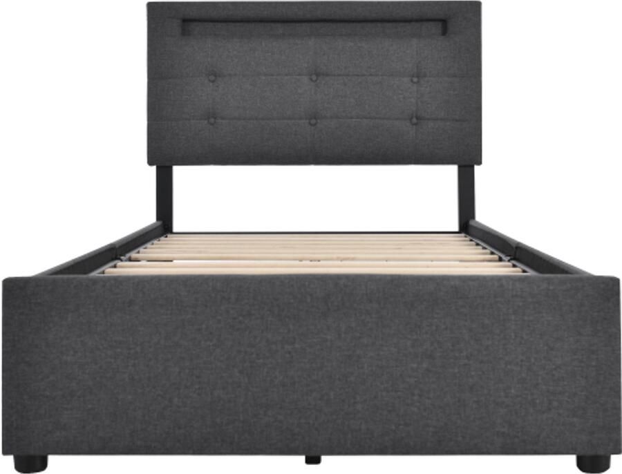 Gotagee Gestoffeerd bed zwart 90x200cm met LED-verlichting en lades in hoogte verstelbaar hoofdeinde huisbed opbergbed (zonder matras)
