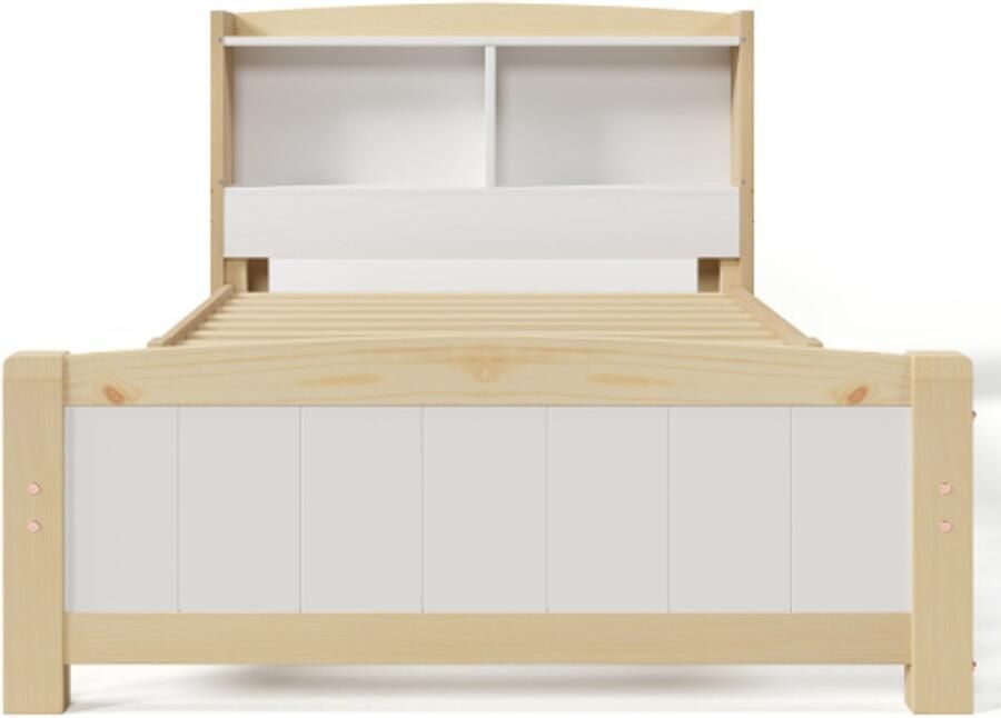 Eenpersoonsbed 90x200 Zonder Matras Kinderbed Wit Met Hoofdbord Met Opbergruimte Lattenbodem Massief Houten Bed Voor Kinderen Jongensbed Meisjesbed