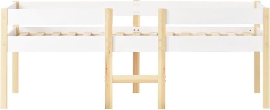 Eenpersoonsbed 90x200cm Kinderbed Zonder Matras Wit Massief Grenenhouten Bed Jongensbed Meisjesbed Met Valbeveiliging Met Opbergruimte Met Ladder