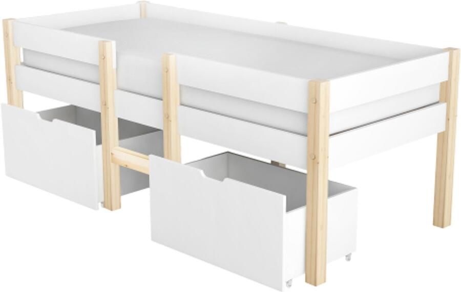 Eenpersoonsbed 90x200cm Kinderbed Zonder Matras Wit Massief Hout Massief Grenenhouten Bed Veilig Kinderbed Met Lade En Valbeveiliging Geschikt Voor Kinderkamer