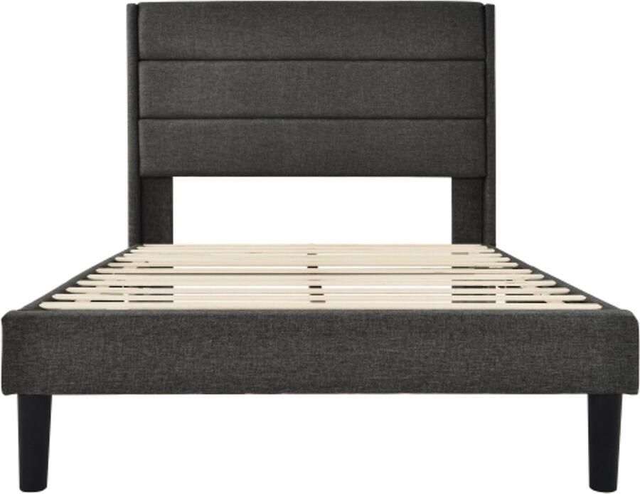 Eenpersoonsbed 90x200cm Zonder Matras Grijs Linnen Met Lattenbodem En Bedframe Gepolsterd Hoofdbord Modern Tijdloos Design Geschikt Voor Jeugd Slaapkamer