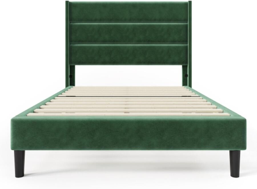 Eenpersoonsbed 90x200cm Zonder Matras Groen Linnen Met Lattenbodem En Bedframe Gepolsterd Hoofdbord Modern Tijdloos Design Geschikt Voor Jeugd Slaapkamer