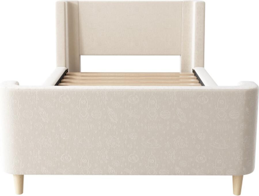 GOTAGEE Kinderbed gestoffeerd bed eenpersoonsbed slee bed met kosmisch patroon 90 x 200 cm beige fluweel (zonder matras)