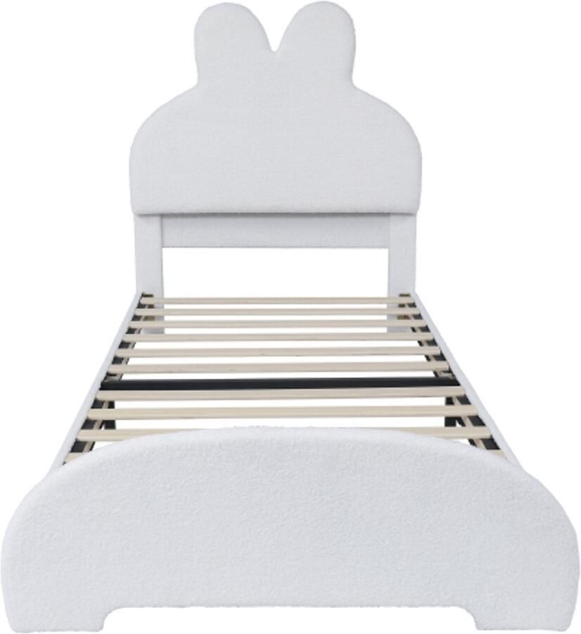 Eenpersoonsbed 90x200cm Zonder Matras Kinderbed Polsterbed Wit Fluweel Met Hoofddeel In Konijnenoren Cartoon Stijl Eenvoudig Stijlvol Comfortabel Geschikt Voor Kinderkamer