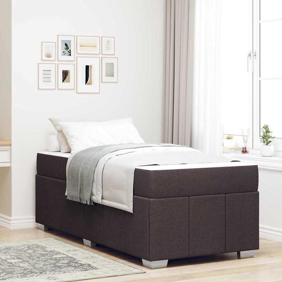 VidaXL Bedframe met matras Donkerbruin 90 x 200 cm Stof - Foto 2