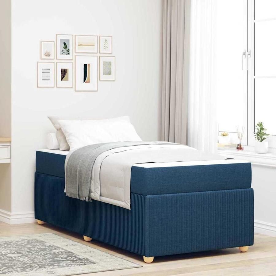 VidaXL Bedframe met matras met matras Blauw 90 x 200 cm Stof - Foto 2