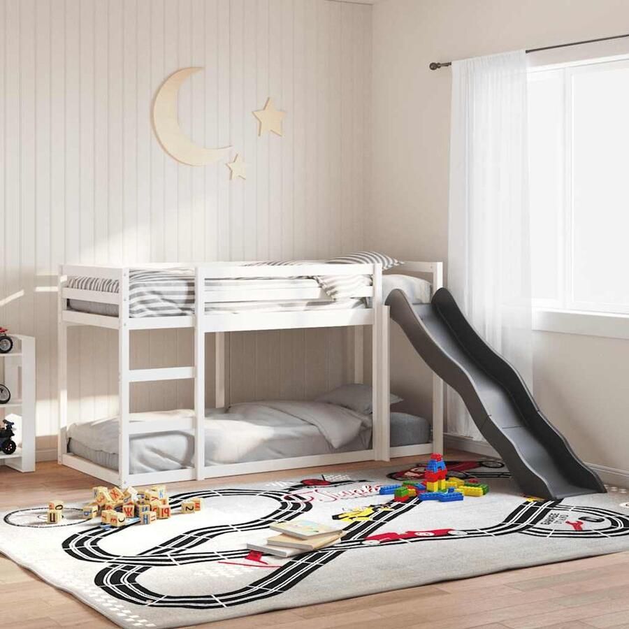 VidaXL Stapelbed met glijbaan en ladder grenenhout wit 90x200 cm - Foto 2