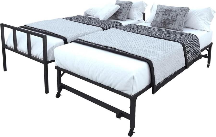 Eenpersoonsbedframe met inklapbare onderschuifset metalen bedframe optionele opbergruimte 1 stuk zwart stevig metaal