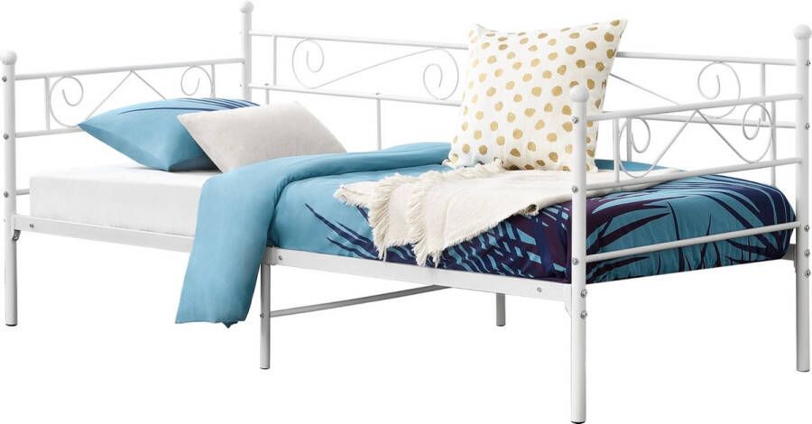 Inandoutdoormatch Eenpersoonsslaapbank Emilie 3-zitsbank 90x200 cm Wit Vintage Design Metalen bedframe - Foto 2