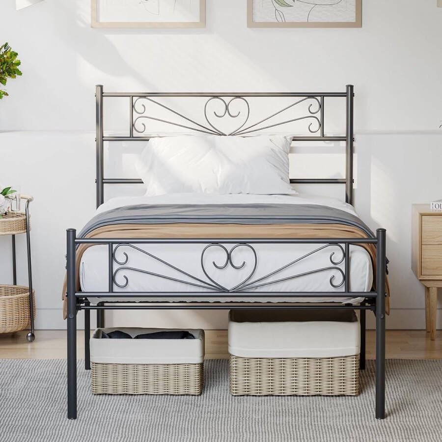 Eenvoudig modern metalen bedframe 90 x 190 cm bedframe van metaal lattenbodem liefde zwanenvorm sterk duurzaam logeerbed eenvoudig te monteren slaapkamer woonkamer thuis
