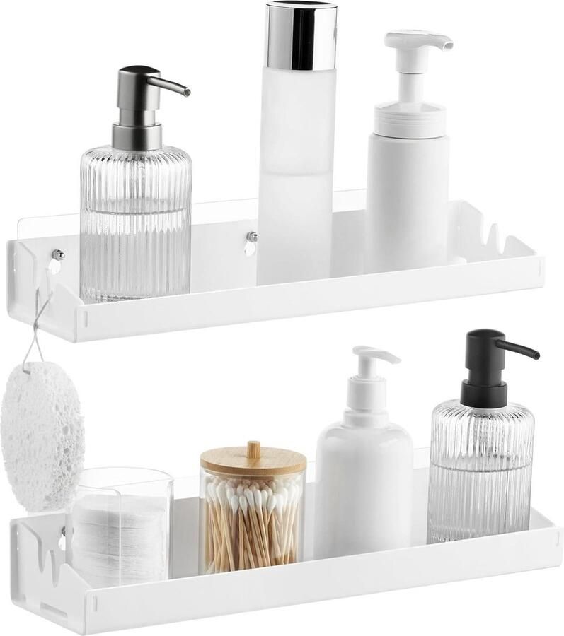 Eenvoudig te installeren zelfklevend wandrek Doucherekjes hangend Badkamer organiser voor douche Set van 2 Wit