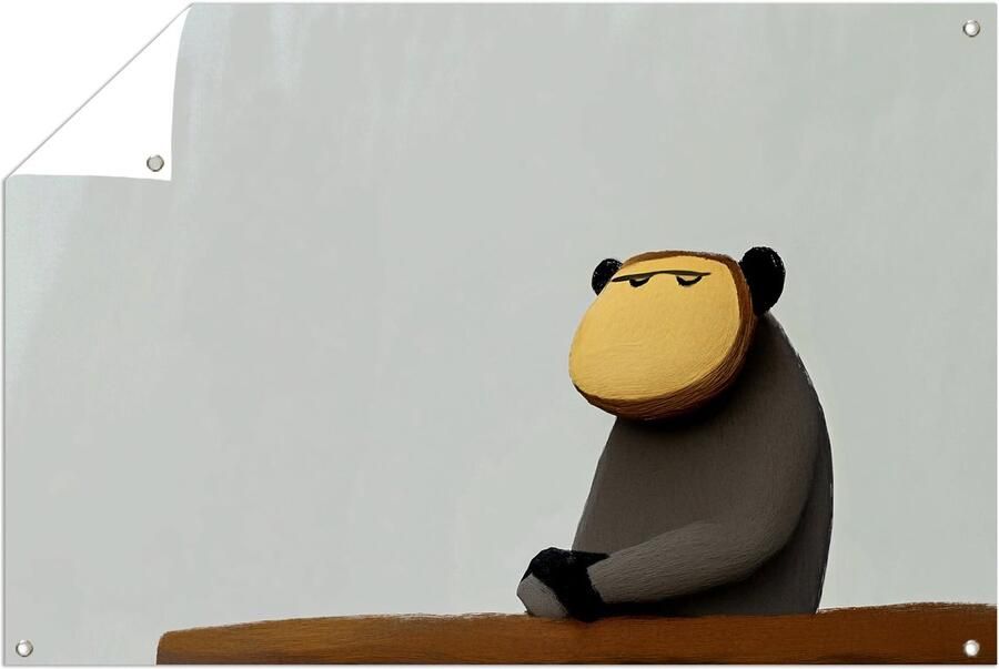 Eenvoudige aap met tafel Aap posters Tuinversiering dier Minimalisme Tuin Wandposter voor tuin tuinposter 150x100 cm