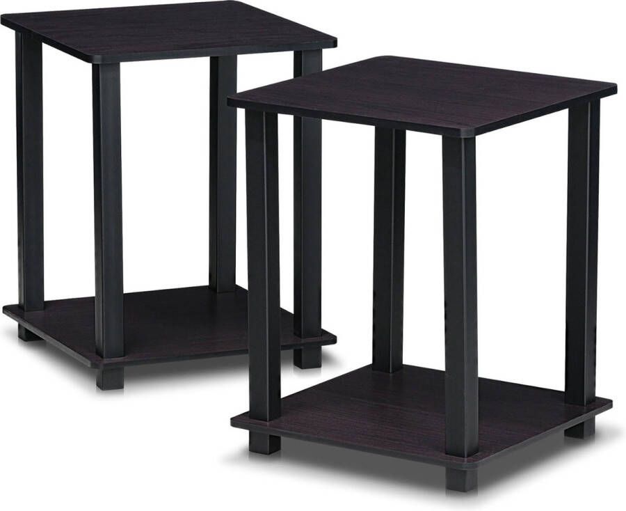 Eenvoudige banktafel salontafel bijzettafel met 2 niveaus set van 2 donker walnoot 39 6 x 39 6 x 49 8 cm