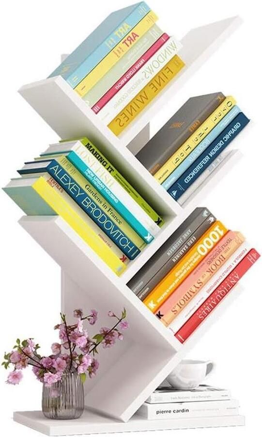 Eenvoudige Houten Boom Boekenplank Desktop Organizer Plank Multifunctionele Display Rek voor Boeken en Tijdschriften 5-Tier Vloer Staande Boekenkast voor Woonkamer en Kantoor Beside shelf