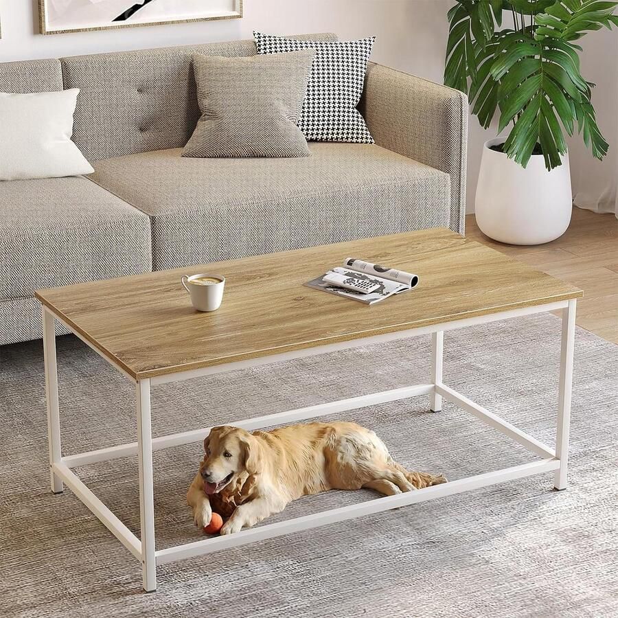 Eenvoudige moderne rechthoekige salontafel minimalistisch design SAYGOER eikenwit 100 x 50 x 45 cm