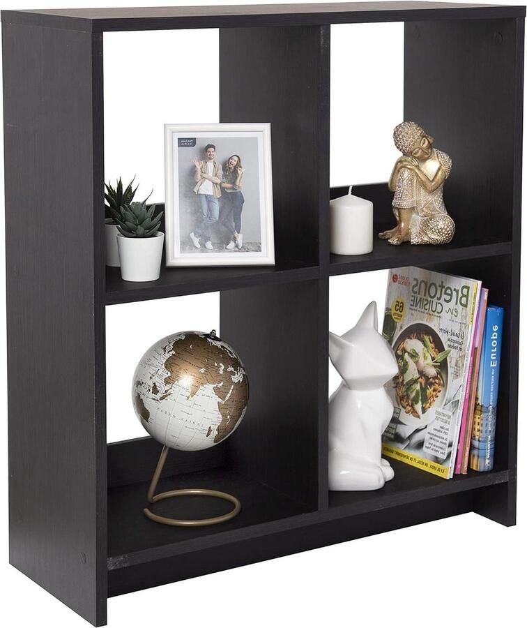 Eenvoudige montage modulaire kubus boekenkast zwart eiken open houten plank voor kantoor en woonkamer