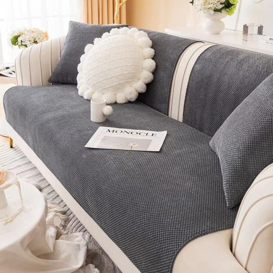 Eenvoudige Solid Colour Corduroy Meubilair Sofa Cover Pluche Anti-slip Sofa Cover huisdiervriendelijk Home Protector wasbaar-90 * 180cm