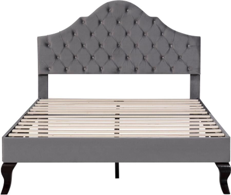 Eepersoonsbed 140x200 cm Polsterbed Zonder Matras Grijs Fluweel Verstelbaar Hoofdeinde Lattenbodem Eenvoudige Montage Volwassenen Jongeren