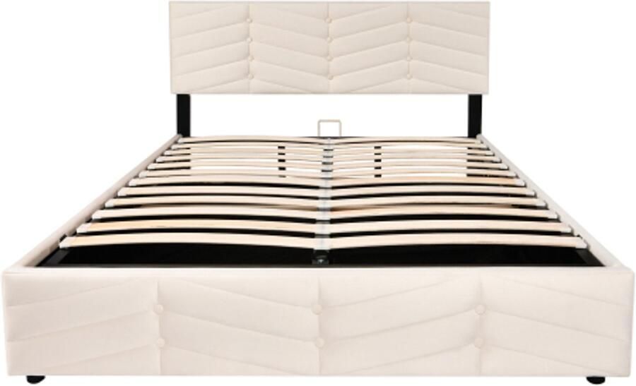 Eepersoonsbed 140x200 Zonder Matras Gestoffeerd Bed Beige Fluweel Met Lattenbodem En Verstelbare Hoofdbord Geschikt Voor Jongeren En Volwassenen