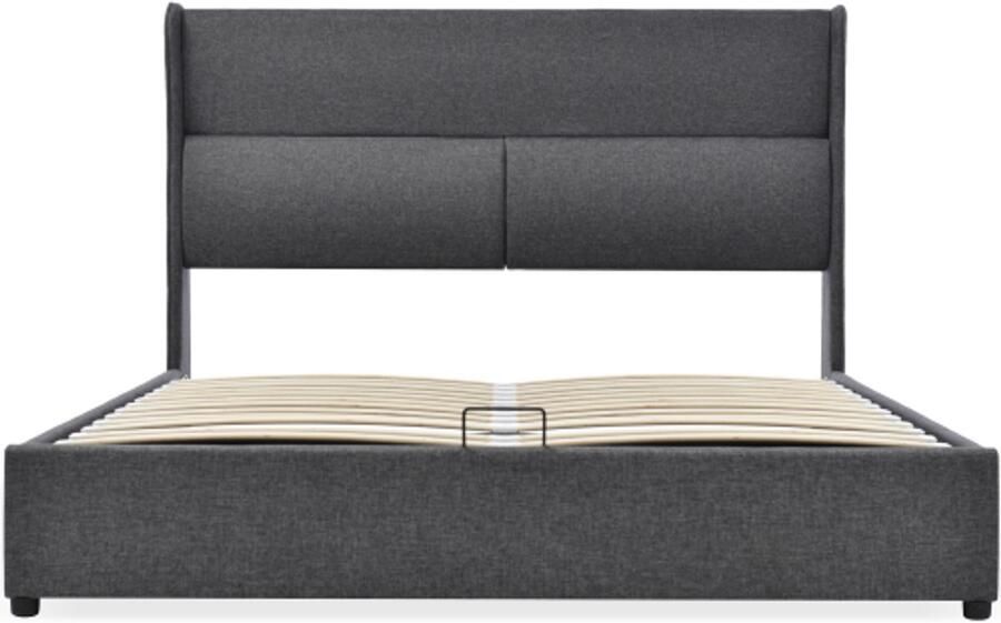 GOTAGEE Gestoffeerd Bed 140×200 cm Tweepersoonsbed Zonder Matras Grijs Linnen Verstelbaar Hoofdbord Lattenbodem