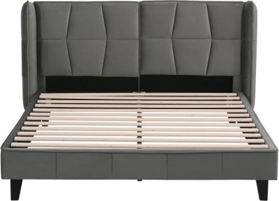 Eepersoonsbed 140x200cm Zonder Matras Gestoffeerd Bed Grijs Fluweel Met Lattenbodem En Hoofdbord Geschikt Voor Volwassenen En Tieners