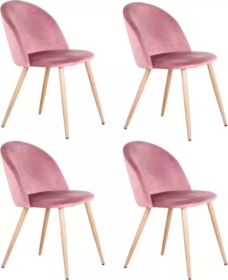 Loft Home Eetkamer stoel Set van 4 Moderne look Kuipstoel Stoel Zitplek Complete set Fluweel Velvet Roze