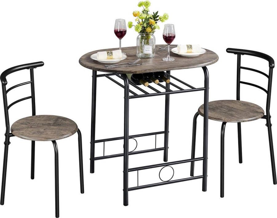 Eetkamergroep 3-delige eetset keukentafelset eettafel met 2 stoelen keuken houten tafel balkontafel ruimtebesparend bruin