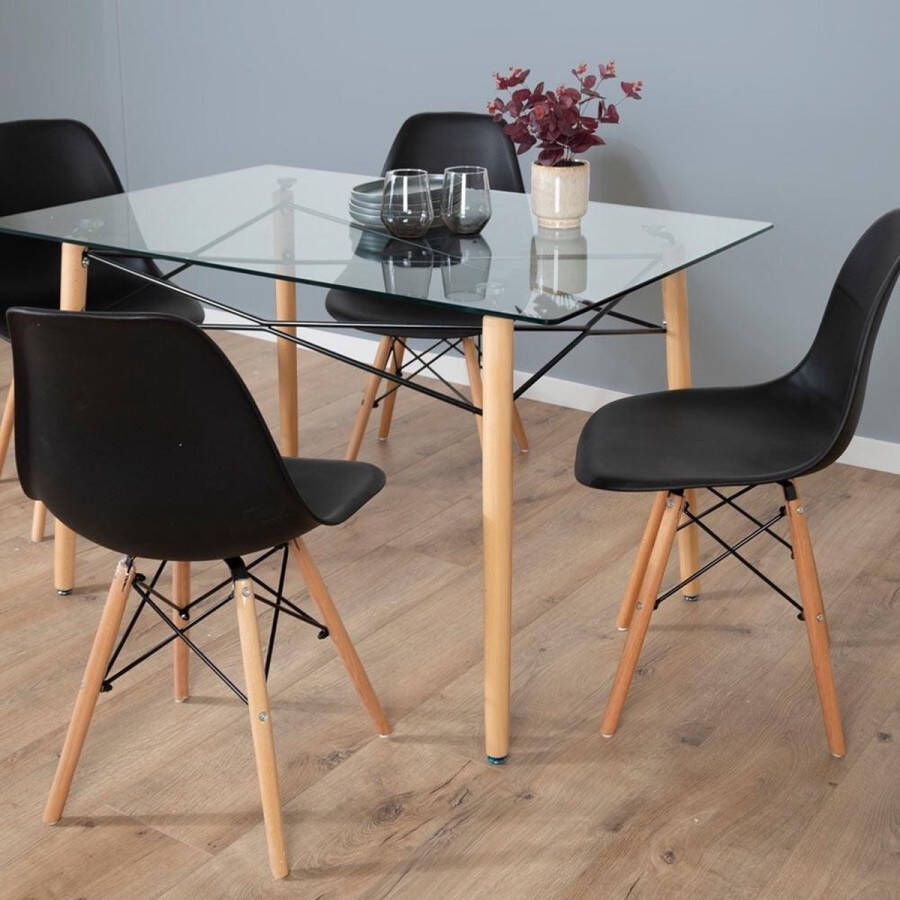 Eetkamerset 5-delig Fred + Jaxx Zwart Eettafel Met 4 Stoelen